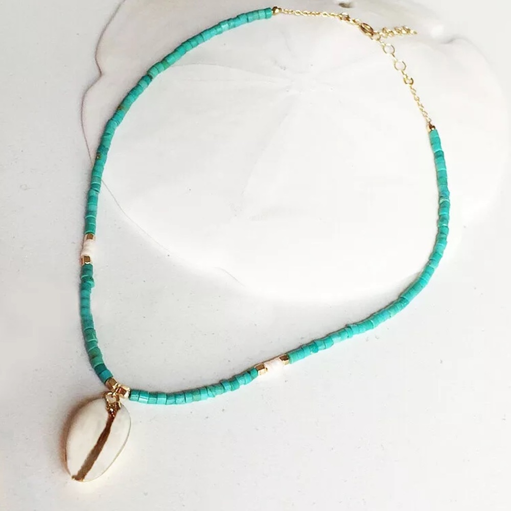 Natural Rice Turquoise Bead Shell Pendant Necklace - Picture 8 of 11